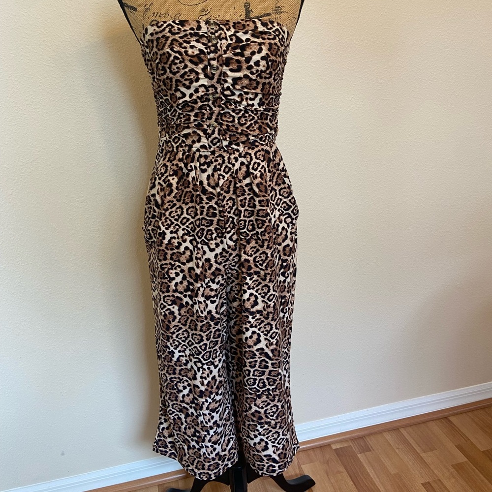 Leopard print crop strapless jumpsuit